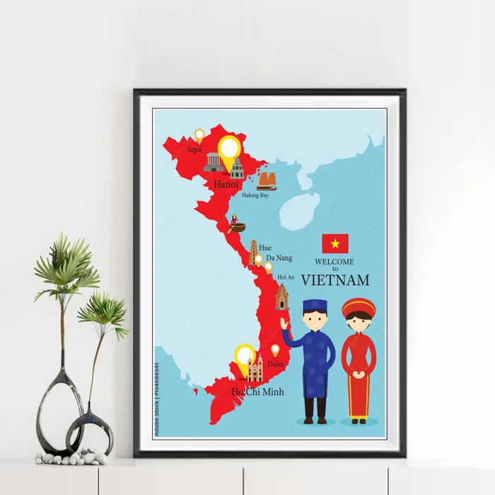 Tranh bản đồ Việt Nam với các điểm du lịch TBD6541