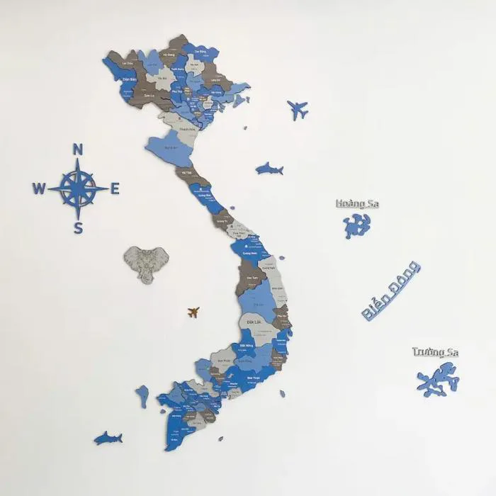 Bản Đồ Việt Nam 63 Tỉnh Thành - Ocean Mix - Size M cao 120x100cm