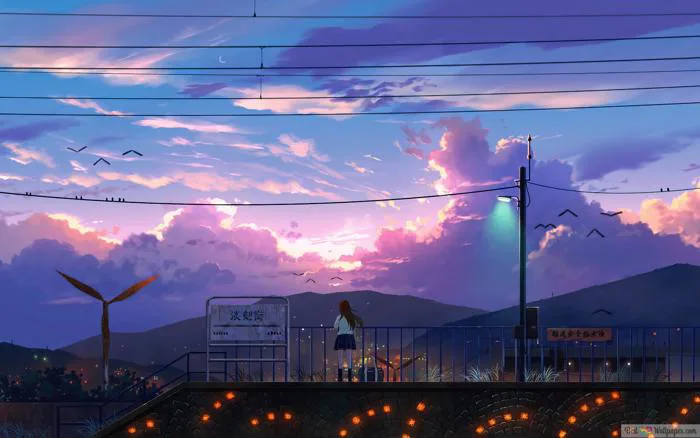 Bình minh Anime phong cảnh nghệ thuật 4K tải xuống hình nền