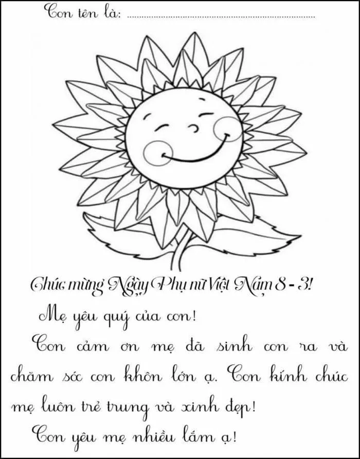 Tranh tô màu chúc mừng mùng 8 /3