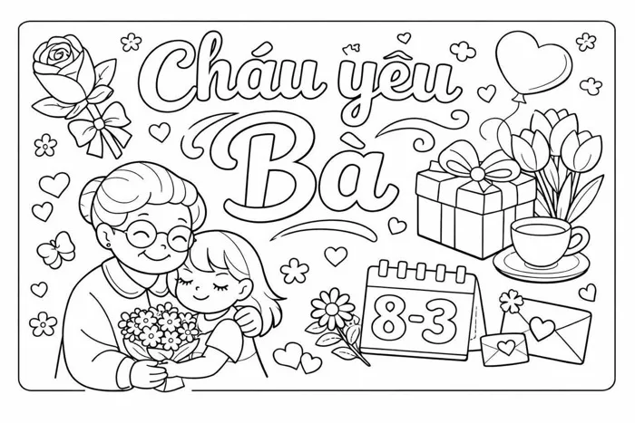 Tranh tô màu Mừng ngày Quốc tế Phụ nữ 8/3