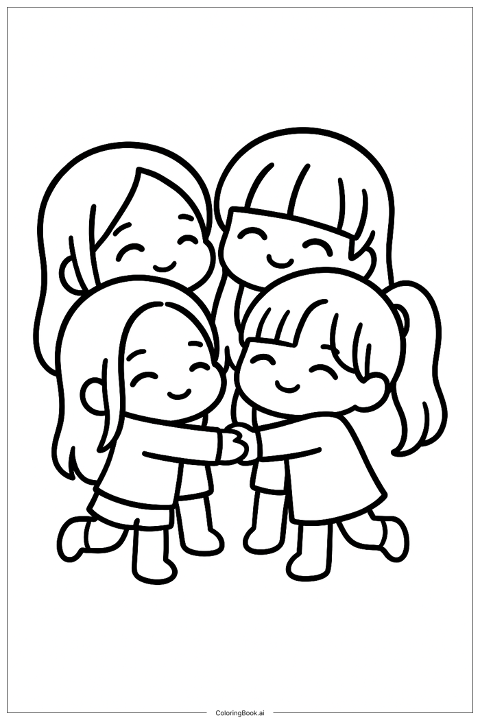 Cute Chibi Blackpink Group Hug Coloring Page (Free PDF&PNG Printable)