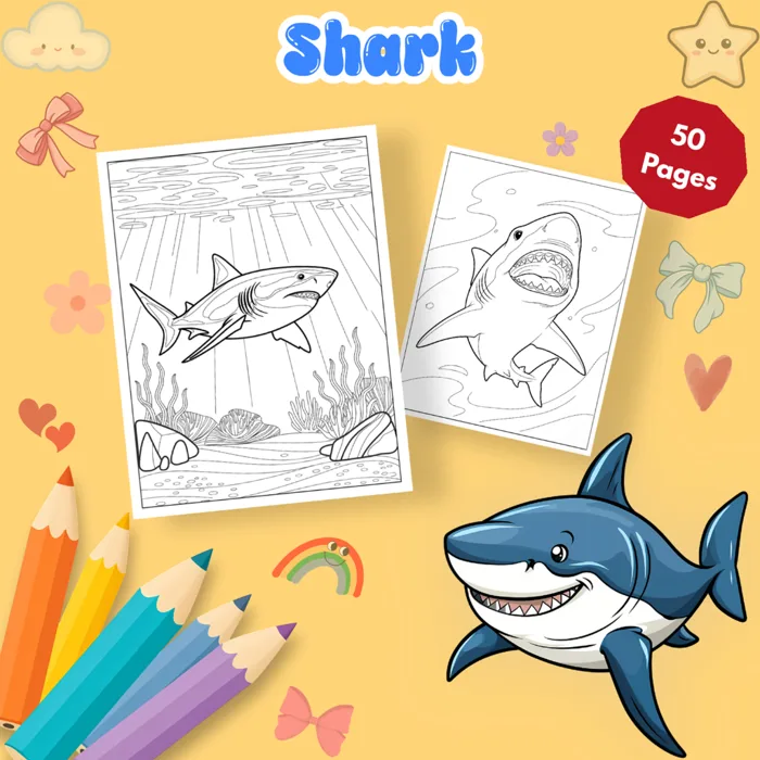 Bộ 50/25 tờ tranh tô màu, tranh tập tô cho bé hình cá mập Shark giấy A4, A5  M0703SK | Shopee Việt Nam