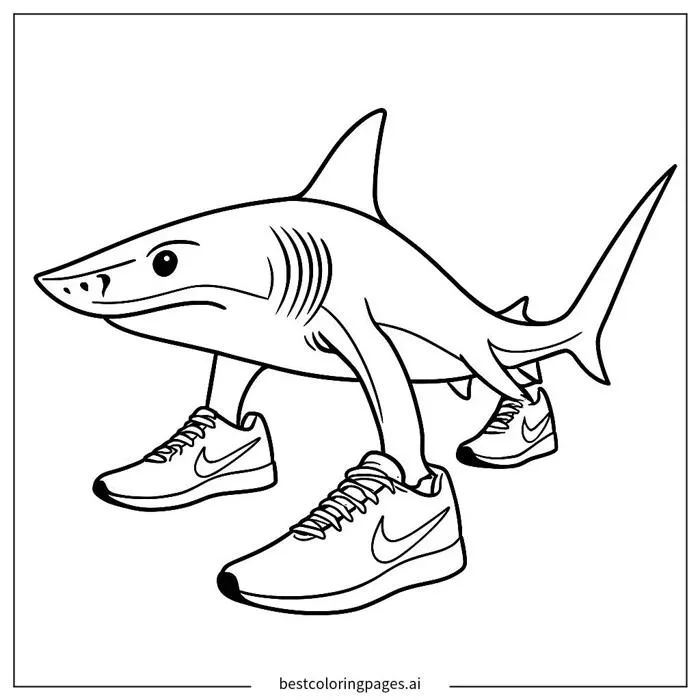 Tranh tô màu Cá mập mang giày thể thao | BestColoringPages AI