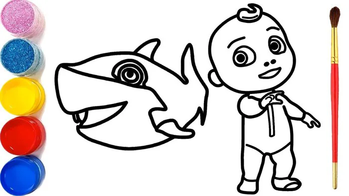 Vẽ em bé và con cá mập | Dạy bé vẽ | Dạy bé tô màu | Baby Shark Drawing and  Coloring for Kid