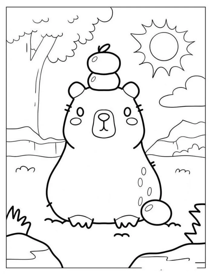 Tranh Tô Màu Capybara Cute, Đơn Giản Cho Bé [Miễn Phí PDF A4] | Coloring  page