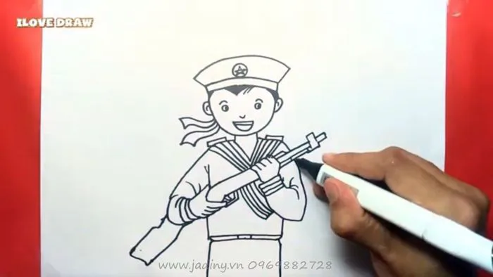 Tranh tô màu chú bộ đội hải quân cho bé – Jadiny