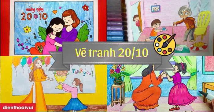 Vẽ tranh 20/10 tặng cô giáo, tặng mẹ đơn giản 2026
