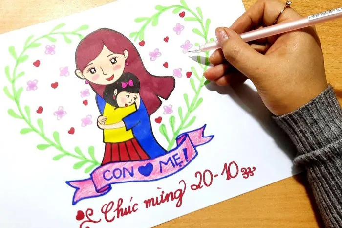 Tổng hợp tranh vẽ 20/10 đơn giản mà đẹp để tặng Mẹ, Cô giáo