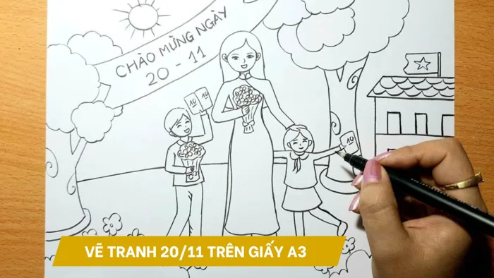 Tổng hợp 35+ mẫu vẽ tranh 20/11 trên giấy A3 đẹp và ý nghĩa