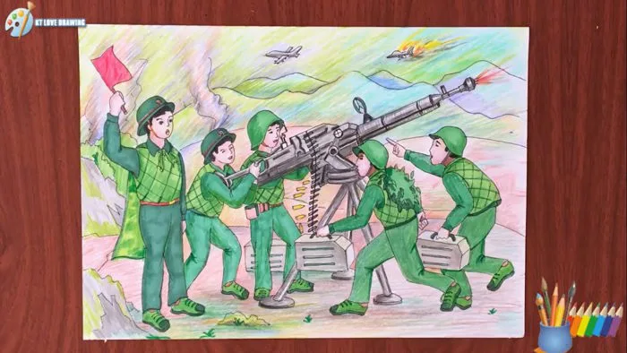 Vẽ tranh đề tài bộ đội: chào mừng ngày thành lập QĐND Việt Nam 22/12