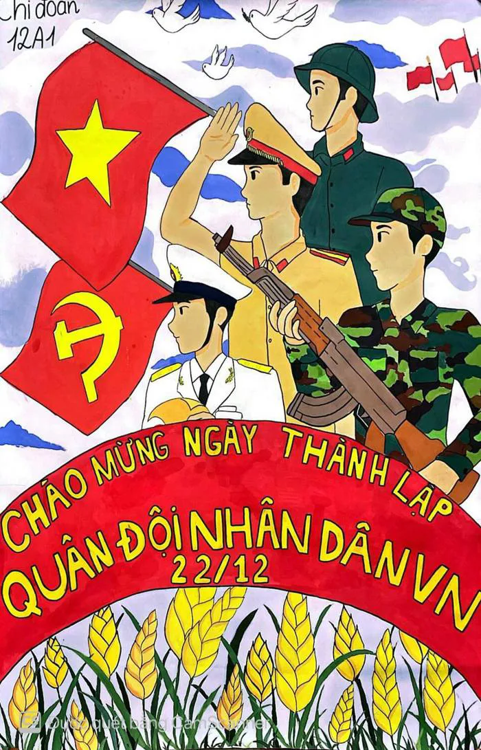 Vẽ tranh kỉ niệm 79 năm ngày thành lập quân đội nhân dân Việt Nam và 34 năm  ngày hội quốc phòng toàn dân | THPT Nguyễn Tất Thành