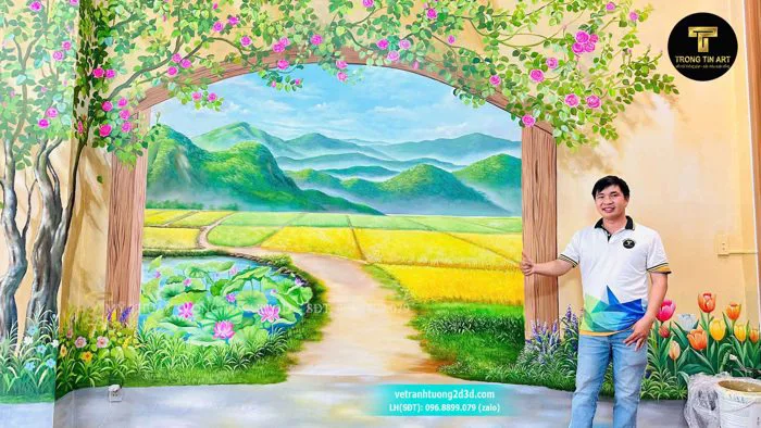 Tranh Tường Phong Cảnh Hoa Hồng - Vẽ Tranh Tường 3D