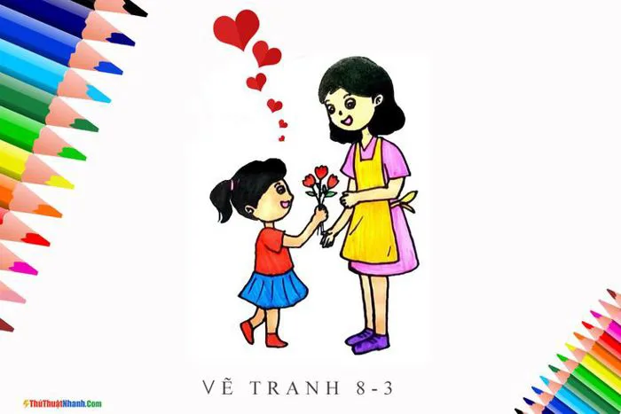 Vẽ Tranh 8/3 Tặng Mẹ, Cô Giáo Đẹp Đơn Giản, Ý Nghĩa Nhất