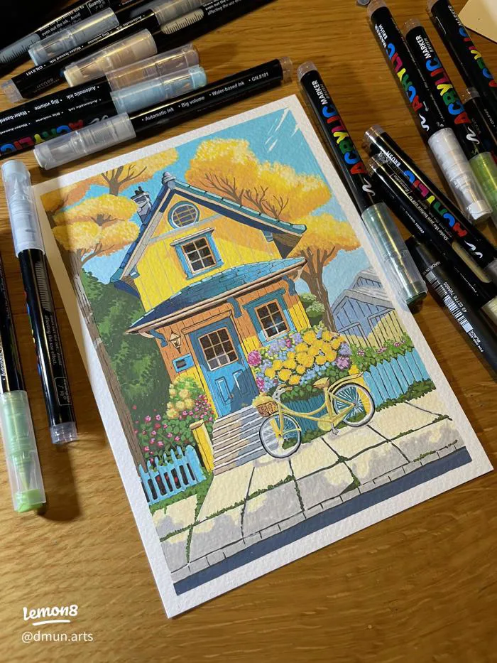 Cách vẽ tranh bằng màu acrylic marker: Ngôi nhà nhỏ dễ thương cho người mới bắt đầu Cách vẽ tranh bằng màu acrylic marker: Ngôi nhà nhỏ dễ thương cho người mới bắt đầu