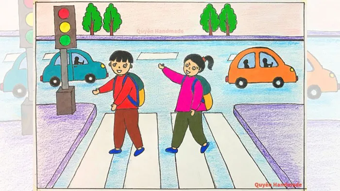Vẽ tranh an toàn giao thông | Vẽ an toàn giao thông | Vẽ tranh em tham gia  giao thông