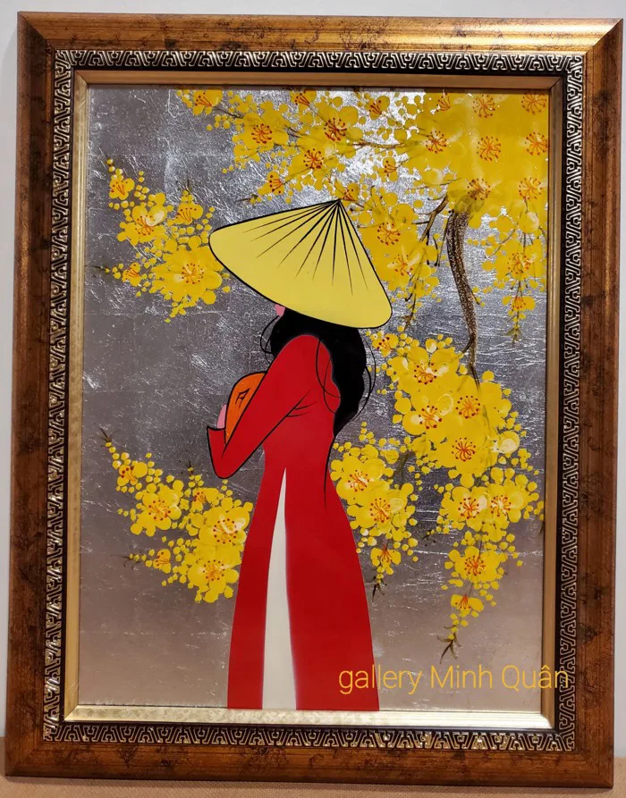 Tranh sơn mài” Thiếu nữ áo dài Viet Nam” SM016 — Minh Quân Art