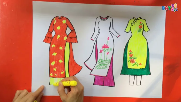 Dạy cách vẽ áo dài việt nam | How to draw Vietnamese traditional long dress  - Dạy bé học