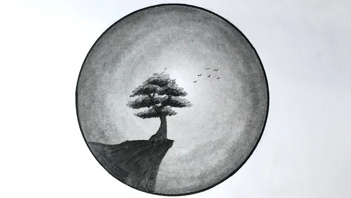Vẽ Tranh PHONG CẢNH TRONG HÌNH TRÒN bằng BÚT CHÌ | How to draw scenery with  pencil