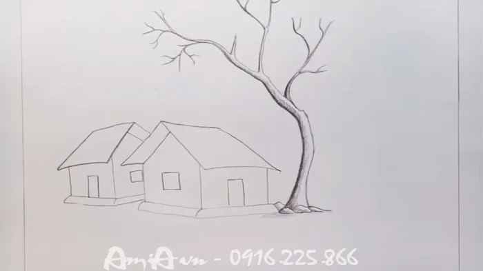 Cách vẽ tranh phong cảnh quê hương đẹp bằng chì