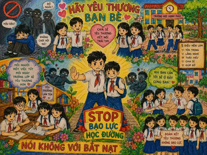 Vẽ tranh bạo lực học đường: 30+ ý tưởng và thông điệp ý nghĩa | Mỹ Thuật Bụi