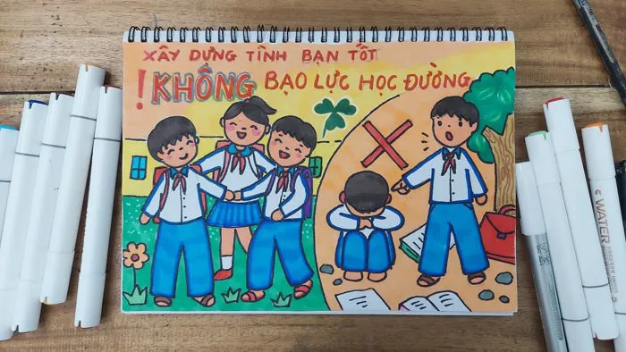 Vẽ tranh phòng chống bạo lực học đường đơn giản /vẽ tranh theo chủ đề  #drawing #vetranh