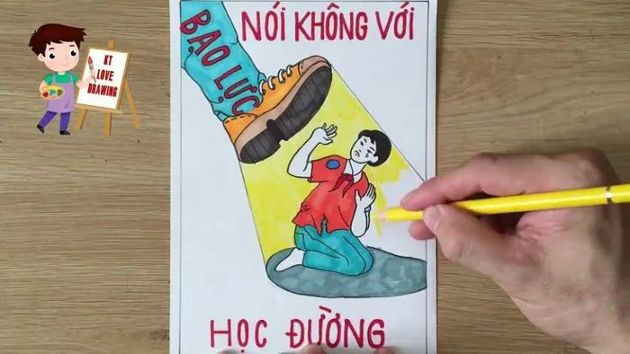 Vẽ tranh phòng chống bạo lực học đường | Vẽ tranh cổ động phòng chống bạo  lực học đường P4