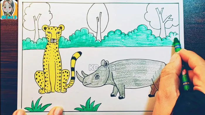 vẽ động vật hoang dã ở châu phi - mĩ thuật lớp 5 - vẽ khu rừng thân thiện -  vẽ con vật trong rừng
