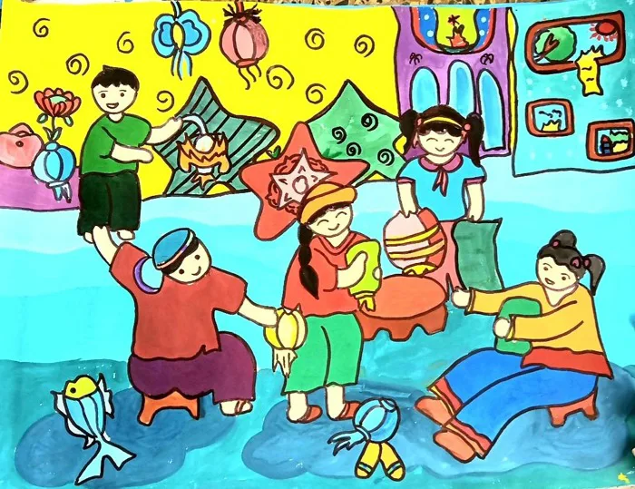 Tranh Vẽ Thành Phố Hòa Bình Hạnh Phúc, Vui Tươi, Đẹp Mê Ly