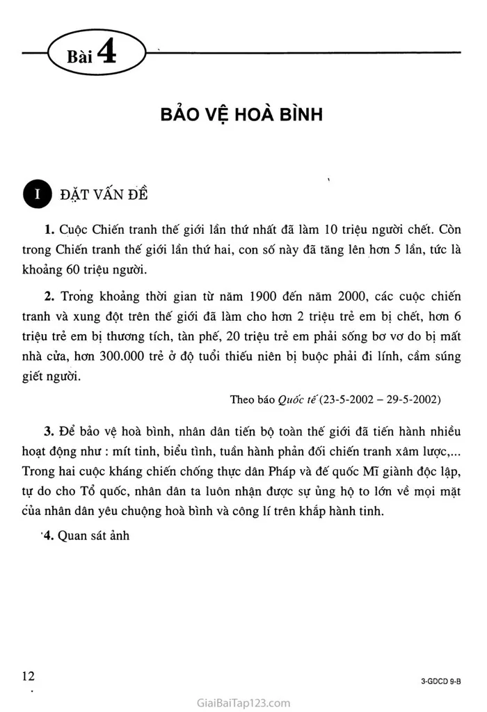 SGK GDCD 9 - Bài 4: Bảo vệ hoà bình