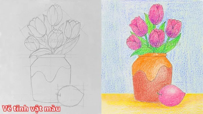 Vẽ tranh tĩnh vật màu | Cách vẽ tranh tĩnh vật màu lớp 6 | Vẽ tĩnh vật lọ hoa và quả