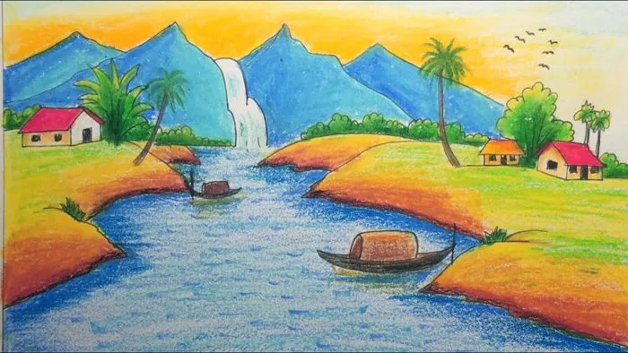Hướng dẫn vẽ tranh phong cảnh quê hương của học sinh cực đẹp