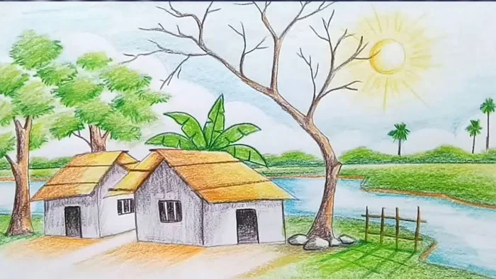 Cách vẽ tranh quê hương: 60+ hình phong cảnh đẹp đơn giản