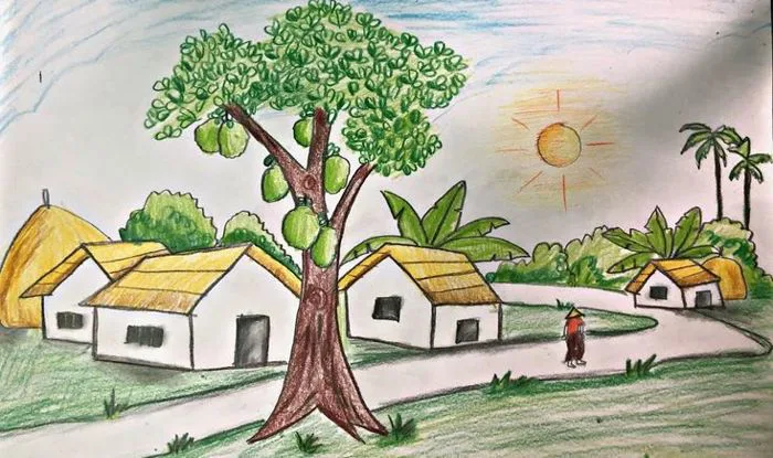Bộ sưu tập tranh vẽ đề tài quê hương em đẹp - Ảnh đẹp Free