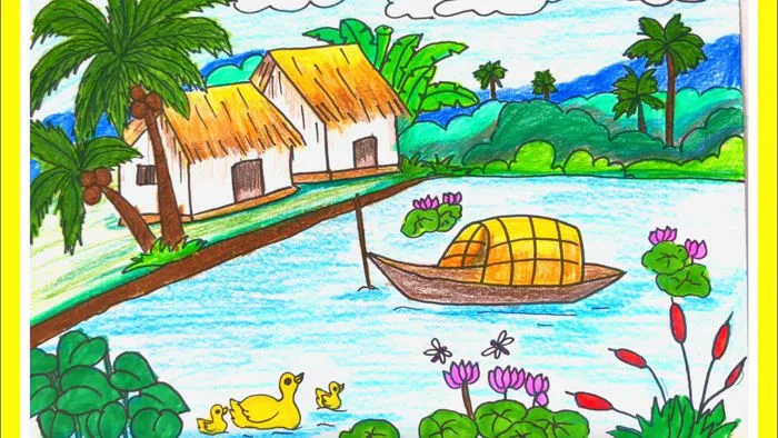 VẼ TRANH PHONG CẢNH: PHONG CẢNH QUÊ HƯƠNG EM ĐƠN GIẢN