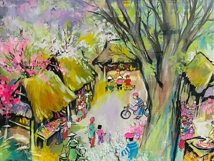 Vẽ tranh chợ Tết đơn giản – Giữ gìn nét đẹp văn hóa Việt