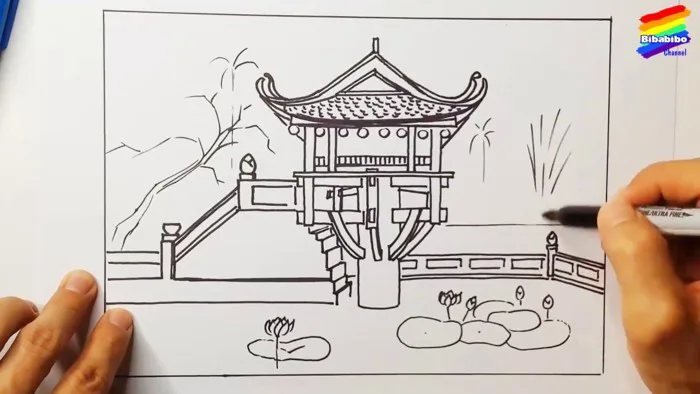 Cách vẽ chùa một cột đơn giản và hấp dẫn cho học sinh trung học