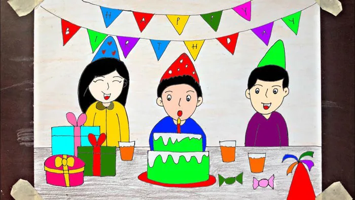 Vẽ tranh đề tài Chúc mừng sinh nhật | Vẽ tiệc sinh nhật cùng bạn bè | Draw  Happy Birthday Party
