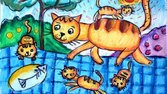 Con Mèo Tinh Nghịch| Cách Vẽ Tranh Đàn Mèo mẹ Con| Con Vật Quen Thuộc| How  To Draw A Cat