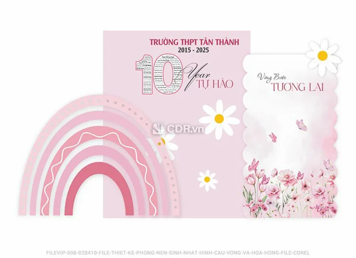 File thiết kế phông nền sinh nhật hình cầu vồng và hoa hồng. File corel  (v64542642) - Vector6 All New - Super AI Design