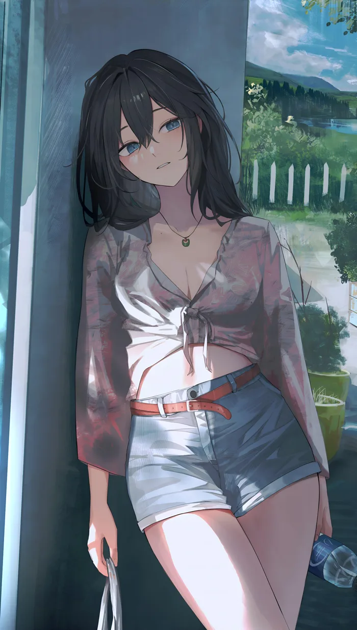 Hình nền 4K cô gái anime thanh bình bên cửa sổ mùa hè | 2408x4250 |  Wallpaper Alchemy