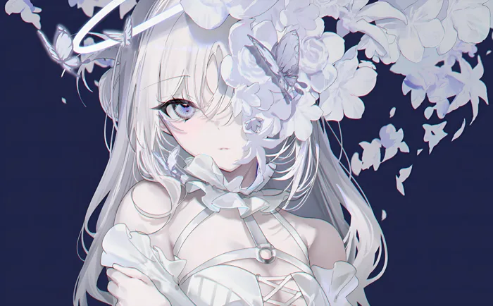 Hình nền 4K cô gái anime hoa trắng huyền ảo | 4393x2723 | Wallpaper Alchemy