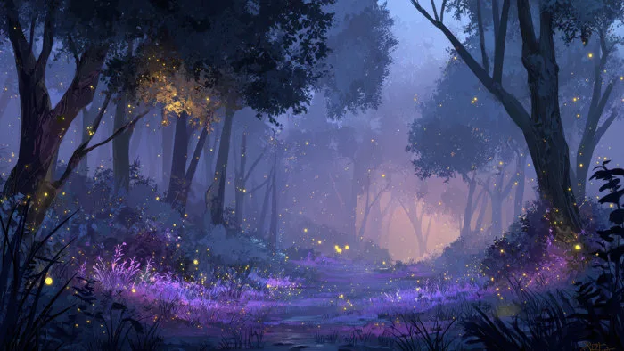 Hình Nền Anime Rừng Ma Thuật Đêm Đom Đóm | 3840x2160 | Wallpaper Alchemy