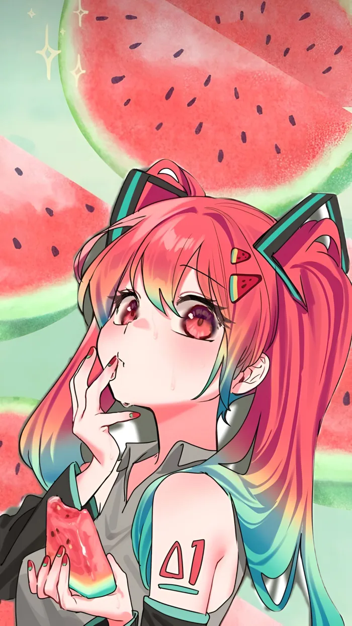 Hình Nền Anime Hatsune Miku Dưa Hấu Mùa Hè | 2208x3924 | Wallpaper Alchemy